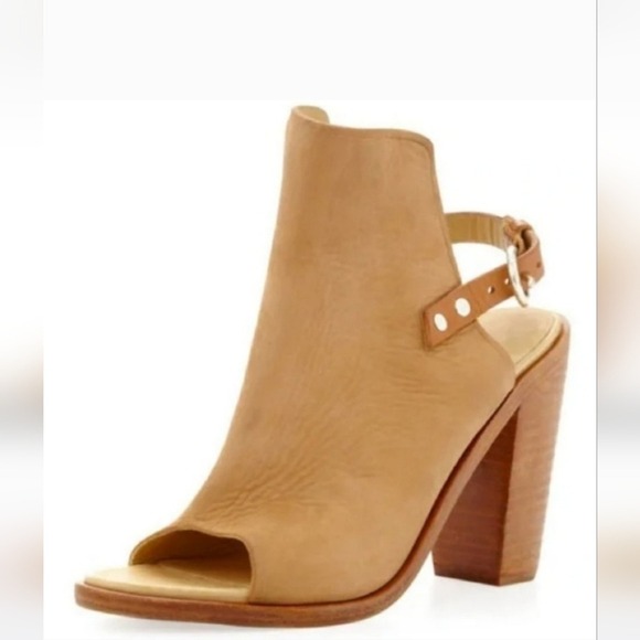 Rag & Bone Wyatt Leather Peep Toe Block Heel Bootie Rich Mom Old MoneyTan 38 - Picture 2 of 8